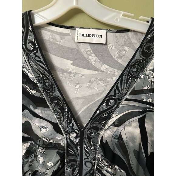 Vintage EMILIO PUCCI Black Grey Long Sleeves Top Blouse Shirt Size 12 US - Picture 2 of 13